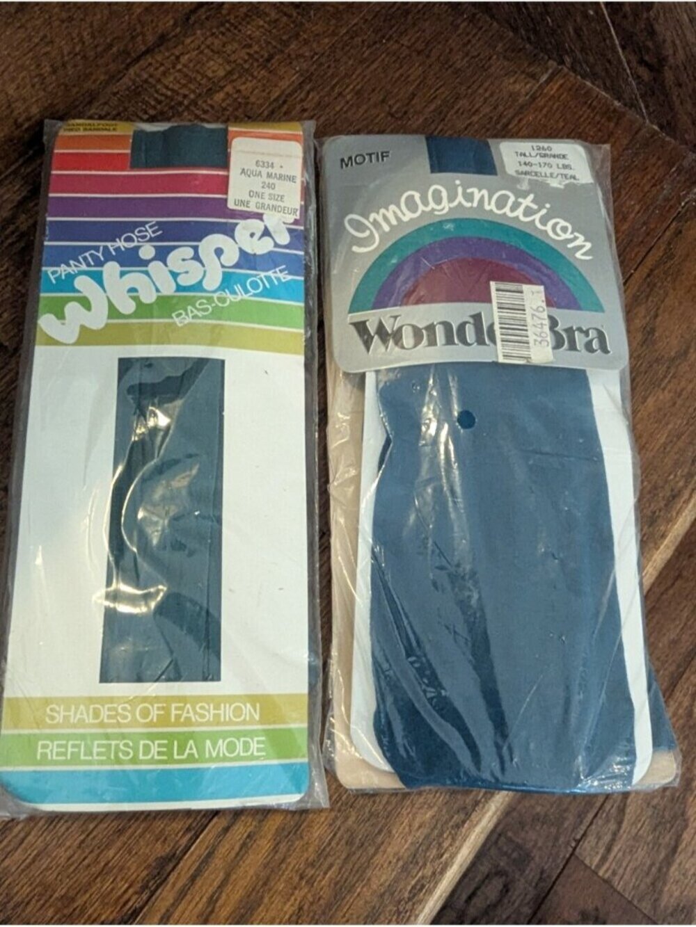 Vintage 80s Whisper & WonderBra Aqua & Teal Motif Hosiery Duo Sz S/M 120-140lbs